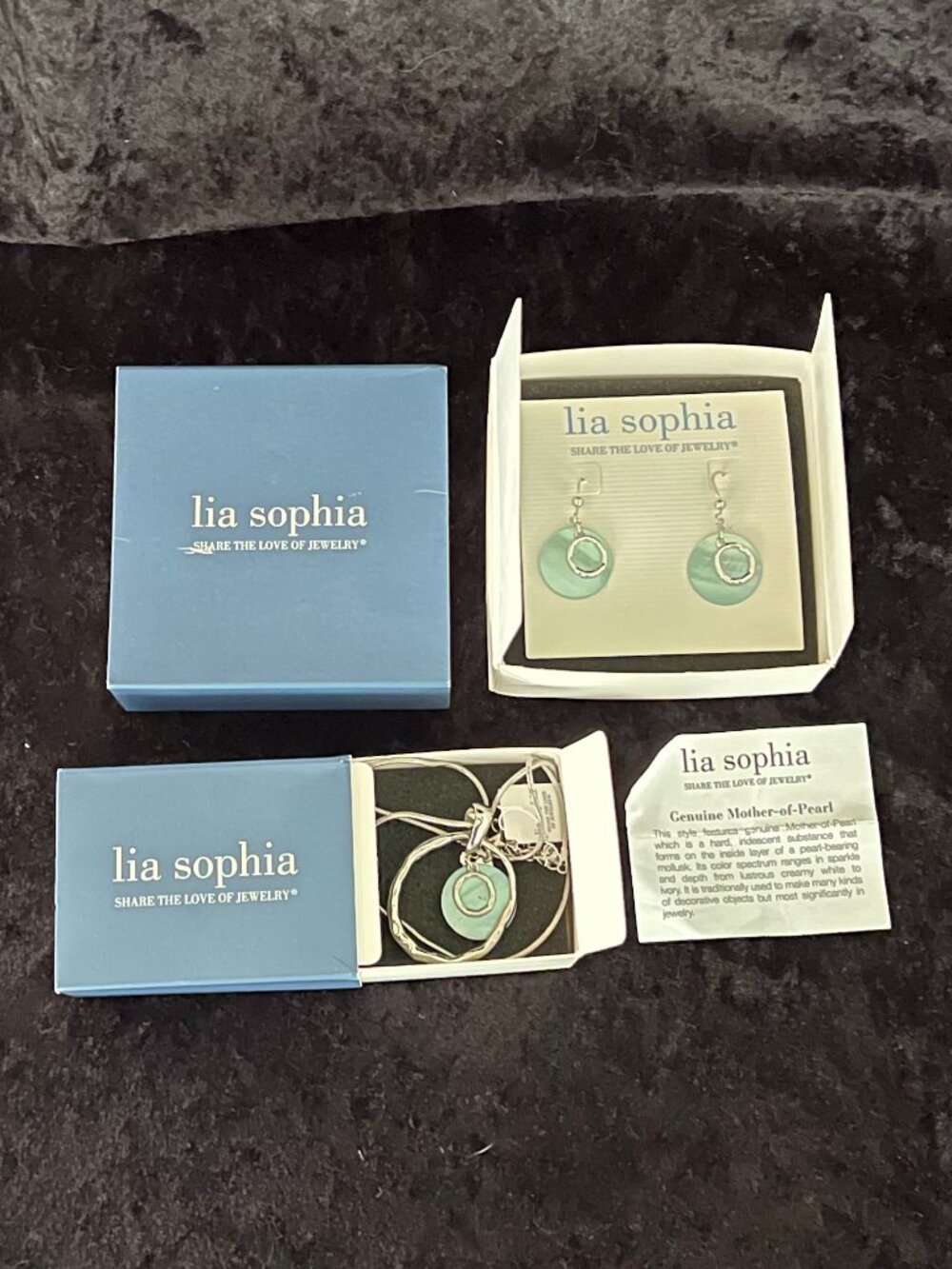 Lia Sophia Necklace & Matching Earring Set-Genuine Mother-of-Pearl & Silver Tone